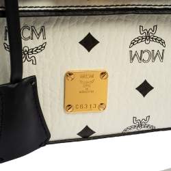Pre Owned MCM White Visetos Coated Canvas and Leather Heritage Top Handle Bag
