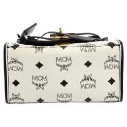 Pre Owned MCM White Visetos Coated Canvas and Leather Heritage Top Handle Bag