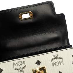 Pre Owned MCM White Visetos Coated Canvas and Leather Heritage Top Handle Bag