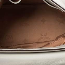 Pre Owned MCM White/Orange Leather and Croc Embossed Leather Flap Top Handle Bag