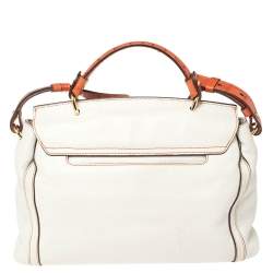 Pre Owned MCM White/Orange Leather and Croc Embossed Leather Flap Top Handle Bag