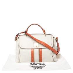 Pre Owned MCM White/Orange Leather and Croc Embossed Leather Flap Top Handle Bag