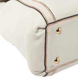 Pre Owned MCM White/Orange Leather and Croc Embossed Leather Flap Top Handle Bag