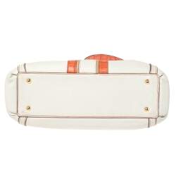 Pre Owned MCM White/Orange Leather and Croc Embossed Leather Flap Top Handle Bag