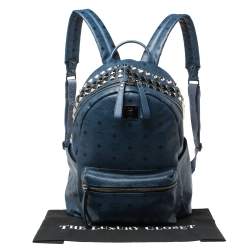 Pre Owned MCM Blue Visetos Coated Canvas Studded Stark Backpack