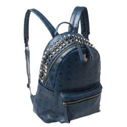 Pre Owned MCM Blue Visetos Coated Canvas Studded Stark Backpack