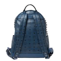 Pre Owned MCM Blue Visetos Coated Canvas Studded Stark Backpack