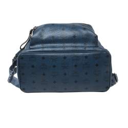 Pre Owned MCM Blue Visetos Coated Canvas Studded Stark Backpack
