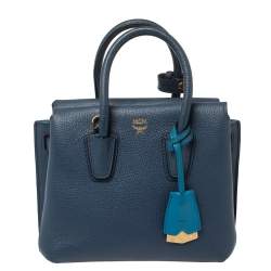 Mcm Medium Neo Milla Park Avenue Leather Tote In Navy Blue/gold