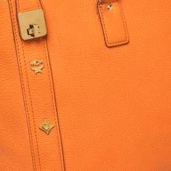 MCM Orange Textured Leather Large Tote