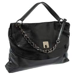 Pre Owned MCM Black Leather Turlock Double Flap Top Handle Bag