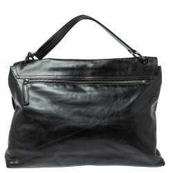 Pre Owned MCM Black Leather Turlock Double Flap Top Handle Bag