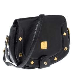 Pre Owned MCM Black Leather Flap Crossbody Bag
