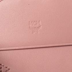 Pre Owned MCM Cognac Pink Visetos Coated Canvas Flap Wristlet Wallet