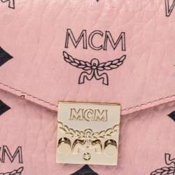 Pre Owned MCM Cognac Pink Visetos Coated Canvas Flap Wristlet Wallet