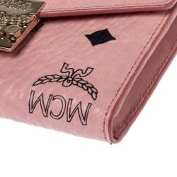 Pre Owned MCM Cognac Pink Visetos Coated Canvas Flap Wristlet Wallet