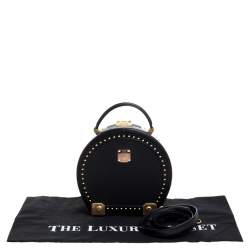 Pre Owned MCM Black Coated Canvas and Leather Berlin Studded Round Bag