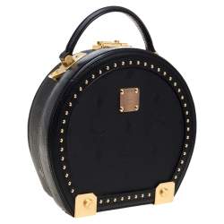 Pre Owned MCM Black Coated Canvas and Leather Berlin Studded Round Bag