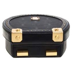 Pre Owned MCM Black Coated Canvas and Leather Berlin Studded Round Bag