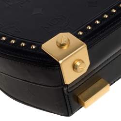 Pre Owned MCM Black Coated Canvas and Leather Berlin Studded Round Bag