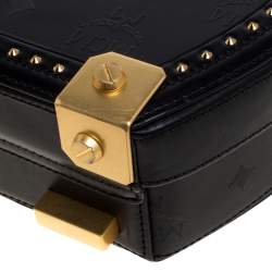 Pre Owned MCM Black Coated Canvas and Leather Berlin Studded Round Bag