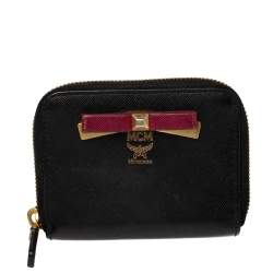 MCM Black Leather Mina Small Zip Around Wallet 