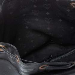 MCM Black Signature Nylon and Leather Drawstring Flap Bucket Bag