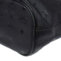 MCM Black Signature Nylon and Leather Drawstring Flap Bucket Bag