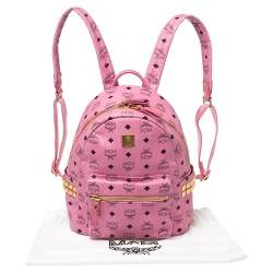 Pre Owned MCM Pink Visetos Coated Canvas Small Studs Stark Backpack