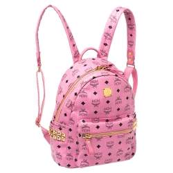 Pre Owned MCM Pink Visetos Coated Canvas Small Studs Stark Backpack