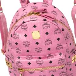 Pre Owned MCM Pink Visetos Coated Canvas Small Studs Stark Backpack