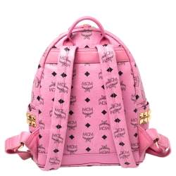 Pre Owned MCM Pink Visetos Coated Canvas Small Studs Stark Backpack
