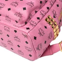 Pre Owned MCM Pink Visetos Coated Canvas Small Studs Stark Backpack