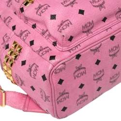 Pre Owned MCM Pink Visetos Coated Canvas Small Studs Stark Backpack