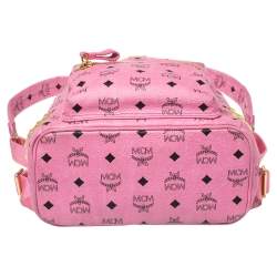 Pre Owned MCM Pink Visetos Coated Canvas Small Studs Stark Backpack