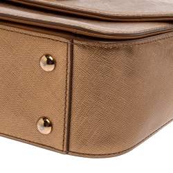 Pre Owned MCM Metallic Gold Leather Flap Top Handle Bag