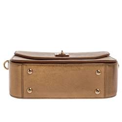 Pre Owned MCM Metallic Gold Leather Flap Top Handle Bag