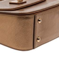 Pre Owned MCM Metallic Gold Leather Flap Top Handle Bag