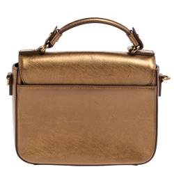 Pre Owned MCM Metallic Gold Leather Flap Top Handle Bag