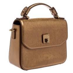 Pre Owned MCM Metallic Gold Leather Flap Top Handle Bag