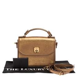 Pre Owned MCM Metallic Gold Leather Flap Top Handle Bag