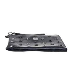 MCM Black Visetos Coated Canvas Studded Wristlet Clutch