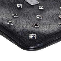 MCM Black Visetos Coated Canvas Studded Wristlet Clutch