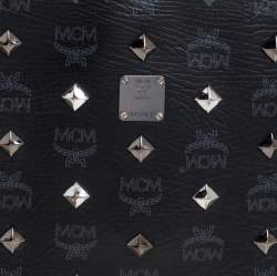 MCM Black Visetos Coated Canvas Studded Wristlet Clutch