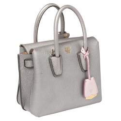 Pre Owned MCM Silver Leather Mini Milla Tote
