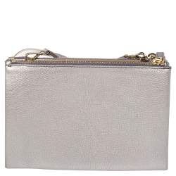 Pre Owned MCM Metallic Lilac Leather Milla Double Zip Crossbody Bag