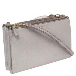 Pre Owned MCM Metallic Lilac Leather Milla Double Zip Crossbody Bag