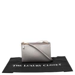 Pre Owned MCM Metallic Lilac Leather Milla Double Zip Crossbody Bag