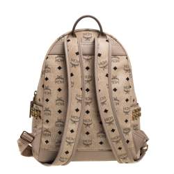 Pre Owned MCM Light Beige Visetos Leather Studded Stark Backpack