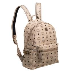 Pre Owned MCM Light Beige Visetos Leather Studded Stark Backpack